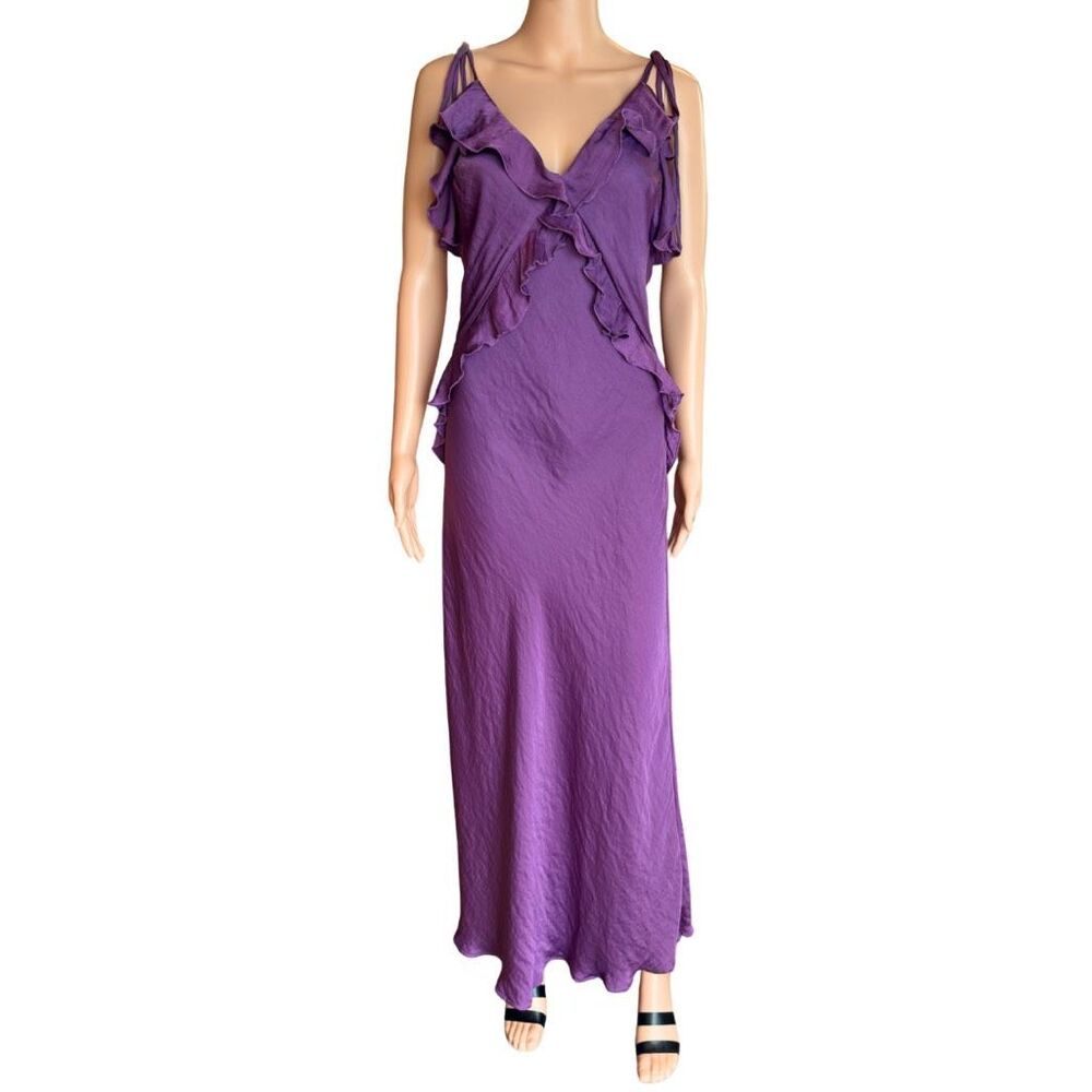 Steve Madden Adalina Purple Silky Ruffle Maxi Dress Medium Formal Wedding Guest - Picture 2 of 6